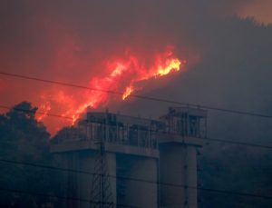 ORMAN YANGINI KEMERKÖY TERMİK SANTRALİ’NİN TEL ÖRGÜLERİNE KADAR YAKLAŞTI