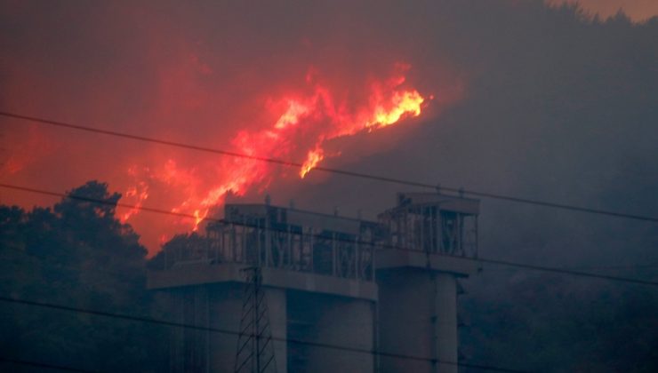 ORMAN YANGINI KEMERKÖY TERMİK SANTRALİ’NİN TEL ÖRGÜLERİNE KADAR YAKLAŞTI