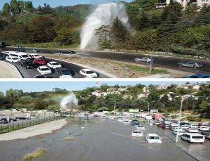 İSKİ’NİN PATLAYAN SU BORUSU YOLU SULAR ALTINDA BIRAKTI