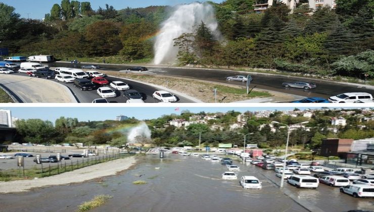 İSKİ’NİN PATLAYAN SU BORUSU YOLU SULAR ALTINDA BIRAKTI